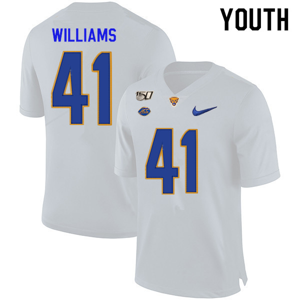 2019 Youth #41 Jalen Williams Pitt Panthers College Football Jerseys Sale-White